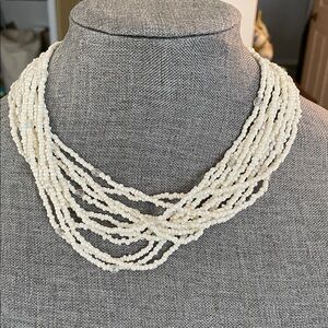 VTG Multi-Strand Cream Seed Bead Statement Necklace With Clear Beads